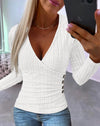 Women's V-Neck Button Knit Pullover - Autumn Long Sleeve Casual Sweater