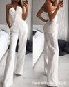 Women's Strapless Wide-Leg Jumpsuit – Elegant Office Sleeveless High-Waist Jumpsuit in Black, White & Red