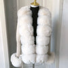 Women's Faux Fur Knit Cardigan with Faux Fox Fur Collar – Elegant Puff Sleeve Sweater Coat