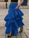 Plus Size 5XL Women's Ruffled A-Line Ankle-Length Skirt Solid Color Casual Party Overskirt