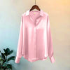 Women's Satin Button-Front Blouse — Korean Long Sleeve Casual Office Top, Slim Fit