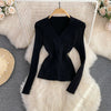 Women's Twist Front V-Neck Slim Knit Sweater Long Sleeve Pullover for Fall Winter