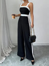 Women's Black & White Square Neck Jumpsuit with Contrast Trim — Elegant Evening Party Wear