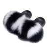 Real Fox Fur Slides for Women Luxury Furry Flat Slide Sandals