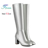 Plus Size Knee-High Square Toe Boots – Side Zipper, 7.5 cm (3") Block Heel, Winter Warm PU Leather, Up to EU 48