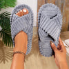 Women Corduroy Cross-Strap Plush Indoor Slippers - Soft Warm Flat Slides with EVA Sole, All-Season Home Shoes