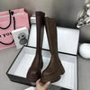 Women's Winter Knee-High Back-Zip Platform Boots Plush-Lined Square Heel Round Toe