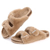 Fur Lined Suede Clogs Fuzzy Cork Footbed Slip-On Mules Antiskid Winter Slippers for Women