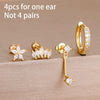 4-Piece 8mm Gold-Tone Stainless Steel Huggie Hoop Earrings Set with Cubic Zirconia Flower Studs