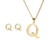 Stainless Steel Alphabet Initial Necklace & Stud Earrings Set – 26 Letter Personalized Jewelry Gift for Women
