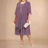 Plus Size Chiffon Midi Dress L-5XL — Irregular Layered Hem Flowy A-Line O-Neck Party & Wedding Guest Dress