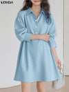 Plus Size 5XL Mini Shirt Dress – Long Sleeve Lapel Collar Casual Solid Sundress