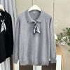 Plus Size Peter Pan Collar Bow-Tie Knitted Sweater Pullover - Women's Casual Long Sleeve (Up to 4XL)