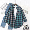 Loose Women's Plaid Shirt – College Style Long-Sleeve Checked Blouse, Casual Loose-Fit Top