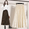 Autumn Winter Gold Velvet A-Line Mid Skirt High Waist Half-Pleated Plus Size