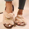 Plush Fuzzy Open-Toe Women's Slippers Faux Fur Shearling Slides EVA Soft-Soled Indoor Winter House Shoes