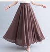 Women's Linen Cotton Ankle-Length Maxi Skirt Elastic Waist Pleated Boho Beach Vintage