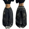 Retro Hip-Hop Stitch Wide-Leg High-Waist Jeans for Women - Loose Casual Korean Streetwear Overalls