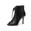 Genuine Leather Open-Toe Ankle Dance Boots for Women - Thin High Heel Jazz Sandals with Zip Closure