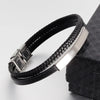 Men's Black Genuine Leather Double-Layer Braided Bracelet with Stainless Steel Accent – Sizes 18.5/20.5/22 cm (7.3/8.1/8.7 in)