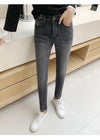 Women's High-Waist Fleece-Lined Skinny Jeans, Warm Stretch Velvet Denim Pencil Pants