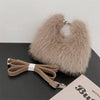 Luxury Faux Fur Women's Shoulder Bag Fluffy Soft Evening Clutch Crossbody Small Handbag with Zipper & Adjustable Strap