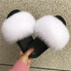 Real Fox Fur Slides for Women Luxury Furry Flat Slide Sandals
