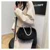 Women's Plush Faux Fur Shoulder Bag - Beaded Chain Tassel Evening Crossbody Purse