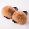 Real Fox Fur Slides for Women Luxury Furry Flat Slide Sandals