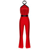 Women's Metallic Disco Jumpsuit 70s 80s Flared Ankle-Length Party Clubwear