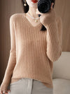 Women's Cashmere-Blend V-Neck Knit Sweater Pullover - Loose Fit Autumn Winter Office Top
