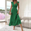 Women's V-Neck Solid A-Line Maxi Dress - Sleeveless Office & Casual Summer Gown
