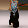 Women's Vintage Printed Boho Maxi Dress - V-Neck Sleeveless A-Line Summer Beach & Party Dress