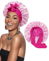 Satin Double Layer Sleep Bonnet with Wide Tie Band - Stretch Silky Nightcap Hair Wrap Shower Cap, One Size Fits Most