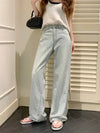 Women's Blue Baggy Plaid Wide-Leg Jeans – Y2K Harajuku Vintage High-Waist Cowboy Trousers