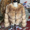 Light Brown Faux Fur Coat — Women's Short Raccoon-Style Winter Jacket with Quilted Lining