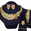 4-Piece Wedding Jewelry Set - 18K Gold Plated Floral Choker Necklace, Zircon Bracelet, Earrings & Ring