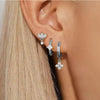 3-Pack Crystal Flower Tragus and Huggie Hoop Earring Set Gold & Silver for Cartilage, Helix & Lobe Piercing