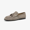 Suede Tassel Loafers for Women - Round-Toe Slip-On Leather Flats with Sheepskin Lining