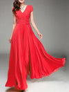 Women’s Boho Deep V-Neck Maxi Dress - Short Sleeve Beach & Party A-Line Chiffon