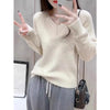 Korean-Style V-Neck 100% Pure Wool Sweater for Women - Thick Plush Knit Pullover