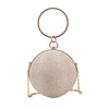 Gold Silk Round Evening Clutch with Rhinestones and Chain Shoulder Strap – Women's Party Handbag