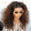 Soft Ombre Brown Kinky Curly 26-Inch (65 cm) 180% Density Pre-Plucked Long Hair Wig with Natural Hairline & Afro Baby Hair