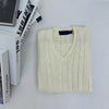 Women's Oversized V-Neck Cotton Knit Sweater - Long Sleeve Casual Pullover for Autumn Winter