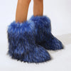 Women's Mid-Calf Faux Fox Fur Snow Boots, Plush Warm Slip-On Furry Winter Boots