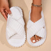 Women Corduroy Cross-Strap Plush Indoor Slippers - Soft Warm Flat Slides with EVA Sole, All-Season Home Shoes