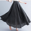 Women's Linen Cotton Ankle-Length Maxi Skirt Elastic Waist Pleated Boho Beach Vintage