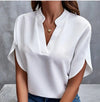 Women's Summer V-Neck Chiffon Blouse - Short Sleeve Loose Casual Office Top, White
