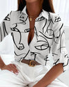 Women's Long Sleeve Lapel Slim Printed Blouse - Casual Office Chic Multicolor