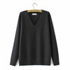 Plus Size Wavy Knit V-Neck Sweater Long Sleeve Casual Pullover XL-4XL